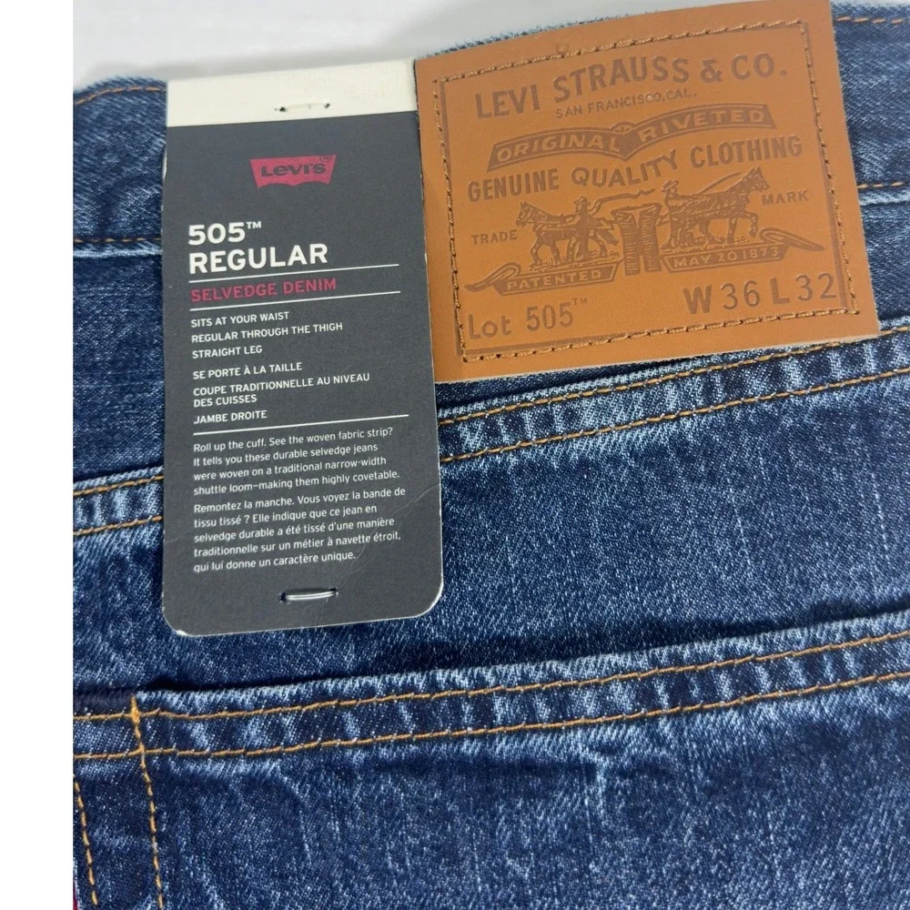 Levi's 505 Selvedge Premium Straight Jeans‎ Mens 36x32 Blue Irregular